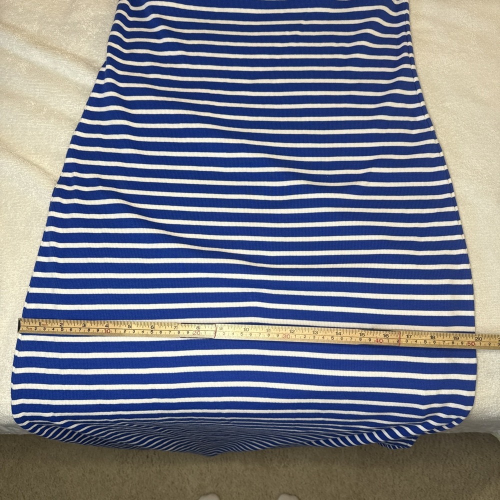 LOFT Blue White Stripe Ribbed Tank Maxi Dress Built In Bra Size 10 - Picture 11 of 11